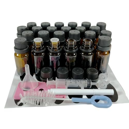 PIPIBA (24本) 15mlドロッパー付ボトル ガラス製遮光瓶 エッセンスオイル アロマ精油瓶 香水保存容器 (茶色)