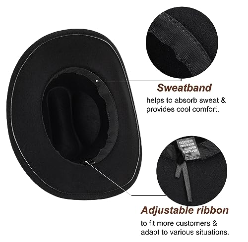 Classic Felt-Western-Cowboy-Cowgirl-Hats for Women-Men Fedora-Jazz-Hat with Band(Lagre)3