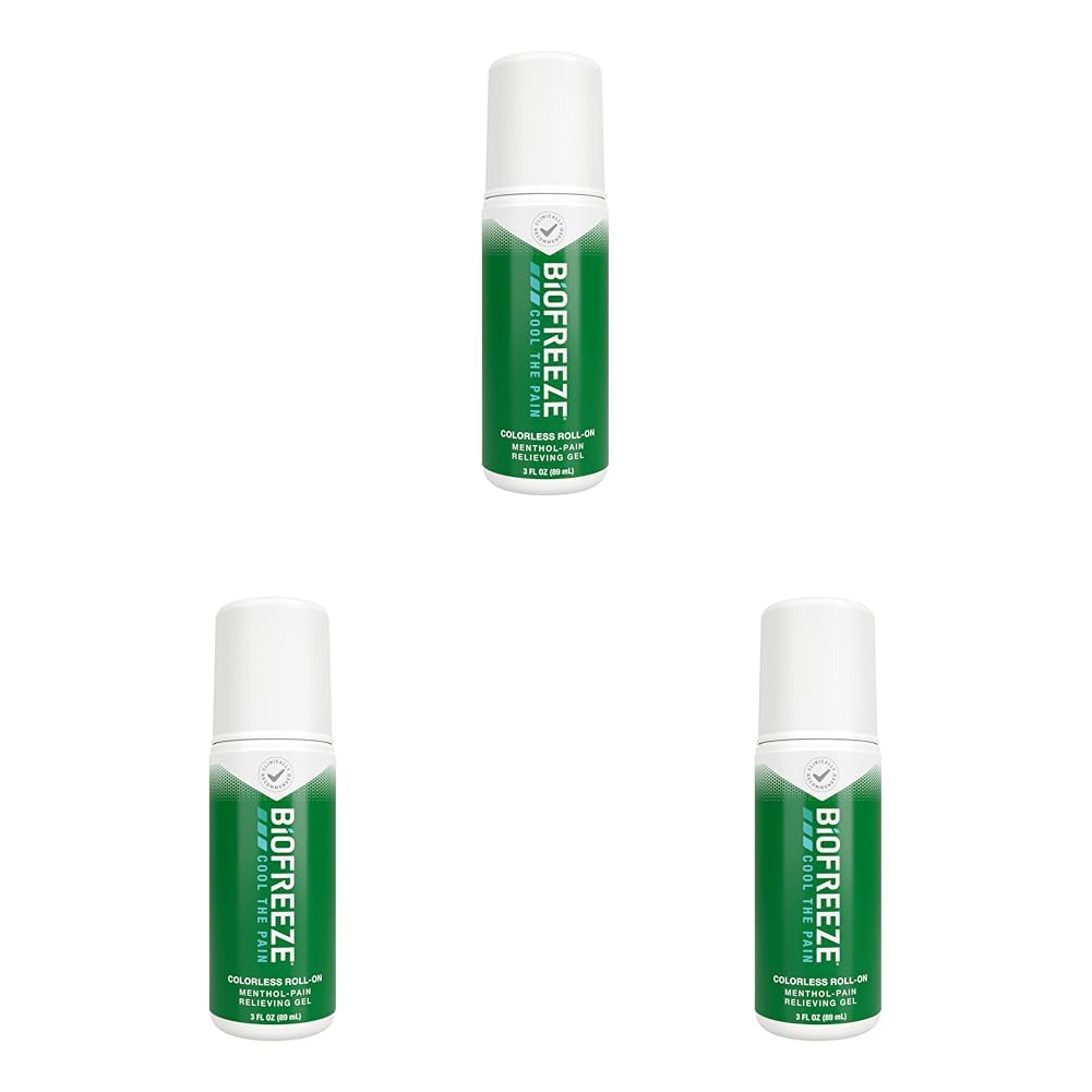 Biofreeze Roll-On Pain-Relieving Gel 3 FL OZ, Colorless Topical Pain Reliever for Muscles and Joints from Arthritis, Backache, Strains, Bruises, &amp; Sprains (Package May Vary) (Pack of 3)