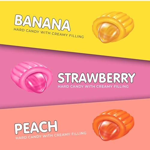 Candy Break Fruit & Cream Candy, Center Filled Hard Candies with Banana, Peach, Strawberry Flavors, Fruit Flavored Hard Candy Individually Wrapped, Variety Pack, Bulk Size Bag, 2.2 lbs