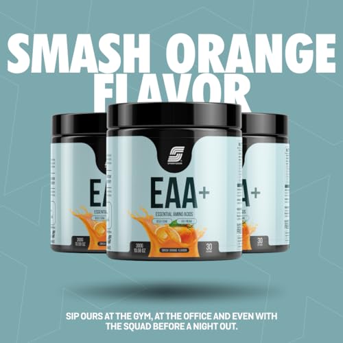Image of Sparkfusion 8500 mg Eaa+ & 6000mg Bcaa (300 gm) Essential Amino Acids | Pre /Intra Workout and Muscle Growth & Recovery | All 9 Essential Amino Acid EAA Powder (Smash Orange)