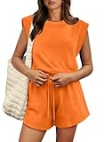 OFEEFAN Summer Rompers for Women Short Sleeve Cute Trendy Cap Sleeveless Tank Jumpsuits Airy Onesie Drawstring Waistband Orange S