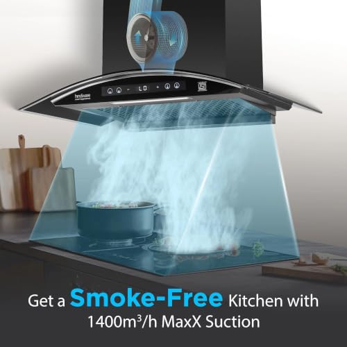Image of Hindware Smart Appliances Sancia BLDC 75cm Kitchen Chimney | 1400 CMH | Filterless | Autoclean | Curved Glass | Motion Sensor, Touch Control | 12 Yrs Warranty on Motor, 3 Yrs on Product by Brand