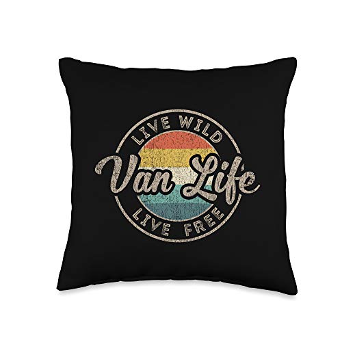 Retro Van Life Apparel & Vanlife Gifts Retro 80s Life Accessory Vintage Van Dwellers Vanlife Throw Pillow, 16x16, Multicolor