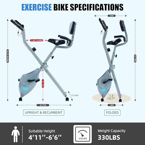 Image of BARWING Exercise Bike Stationary Bikes for Home with APP，3 in 1 Folding Exercise Bikes for Seniors, Indoor Cycling Workout Bike 16-Level Adjustable Resistance,330LB Capacity,Comfortable Seat Backrest Grey