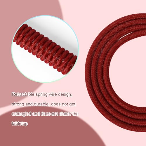 XINMENG X MAMBASNAKE C01PRO Kabel Spiralny do Klawiatury, Linia HyperSpeed ​​Type-C z Częstotliwością Powrotu 8KHz, Nylonowy Oplot Kabla USB-C Metalowym Wykończeniem do Klawiatury/Telefonu - Czerwony