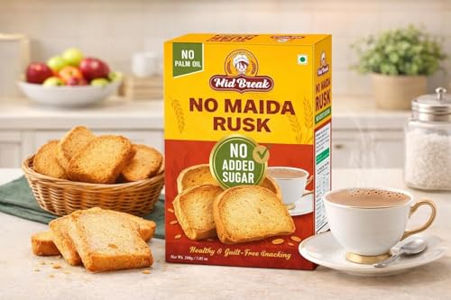 Image of MidBreak No Added Sugar Rusk 200g *Pack of 2 | Elaichi Flavoured Crispy Toast | Handmade Eggless Healthy Tea-Time Snack