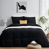 Duvetnova Funda Nórdica Cama 90 Negro, 1 Funda 155x220 + 2 Almohadas 80x80 cm