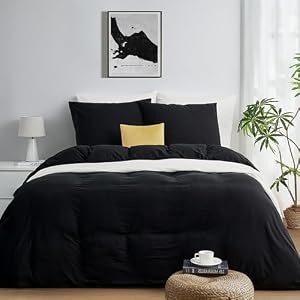Duvetnova Beddengoed Zwart 240x220 Superzachte Gewassen Microvezel Katoen-achtig ÖKO-TEX 1 Dekbedovertrek 240x220 cm + 2 Kussenslopen 65x65 cm - allemaal met Ritssluiting Zwarte Beddengoed
