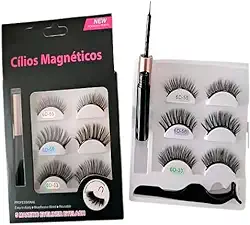 Kit 3 Pares de Cílios Postiços Magnéticos 5 imãs + Delineador + Aplicador