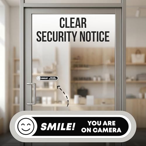 Image of | Smile You're On Camera Stickers (5 Pcs) - Strong Adhesive, Waterproof You are On Camera Signs! Size 5 inch x 1 inch. Anti Theft Car Stickers. Perfect for Business and Home Security Too