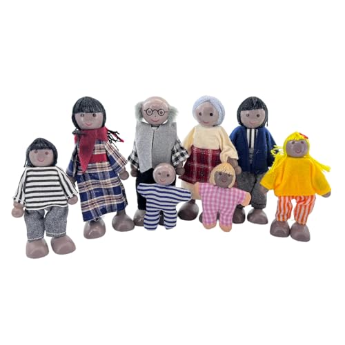 Set de 7 muñecos de madera para casa de muñecas miniatura 1
