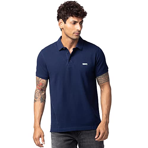 Image of Spykar Polo Collar Half Sleeves Cotton Blend Slim Fit T-Shirt for Men