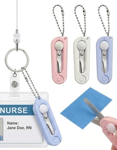 3PCS Mini Portable Badge Scissors Pocket Keychain Folding Scissors Camp