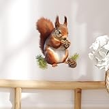RoyoLam Lifelike Red Squirrel Eating Pine Cones Wall Decal Nursery Animal Wall Sticker Removable Peel and Stick Wall Art Decor for Kid Baby Classroom Preschool Living Room Playroom Bedroom School