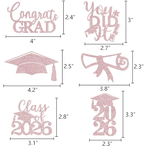 Image of Graduation Centerpiece Sticks 24PCS Glitter Grad Picks Party Table Decor Senior High School College Sign Rose Gold