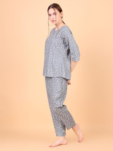 Image of Ichaa Women's Rayon Night Suit Printed Top & Bottom Set