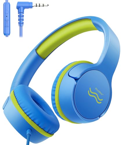 Image of Wired Kids Headphones with Mic, Foldable, Volume Control Safe Listening(85 /94dB), 3.5mm Jack on-Ear Headset for Chilren /Teens /School /Travel /Plane /Tablet /Ipad /Laptop,BlueLimeGreen