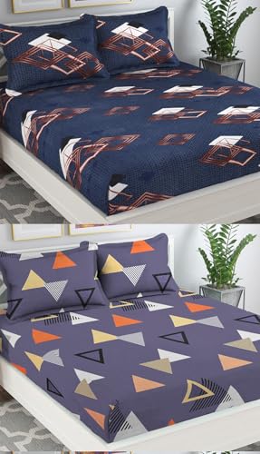 Image of VAS COLLECTIONS Prime Collection Combo Pack of 2 Double Bedsheets with 4 Pillow Covers | 144 TC Soft Brushed Microfiber-Blend -Long Lasting & Wrinkle Free,7.5X7 Ft Set of 6 Pcs (Purple&Blue)