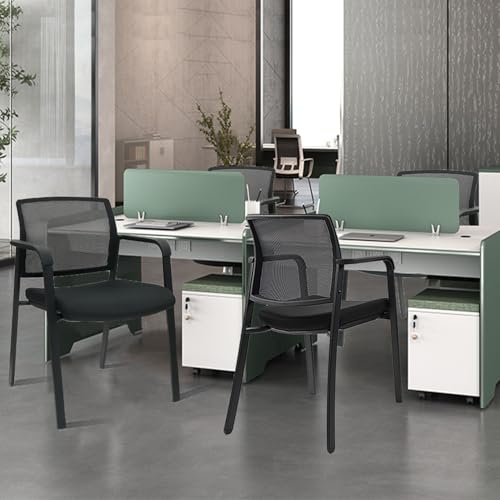 Image of CLATINA Guest Reception Stacking No Wheels Desk Chair, Mesh Back Waiting Room Chairs with Arm Upholstered Fabric Seat and Ergonomic Lumbar Support for Office Conference School Church, Black (4 Pack)
