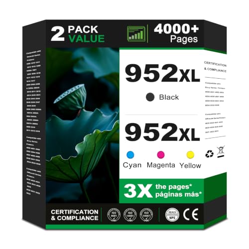 Image of 952XL Ink Cartridges Combo Pack Replacement for hp 952 XL hp952 hp952xl Black Color Ink Cartridges 8710 7740 8715 8720 8210 8710 8702 8725 8702 8740 7720 8730 Black Cyan Magenta Yellow with C75 Chips