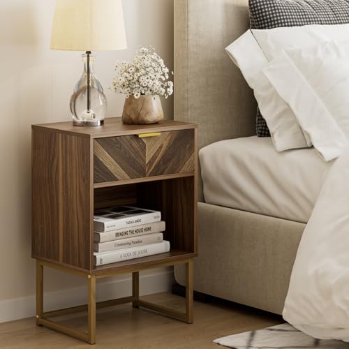 HEYZOEY® Bedside Table with Drawer and Large Shelf, 40cm Wide Nig...