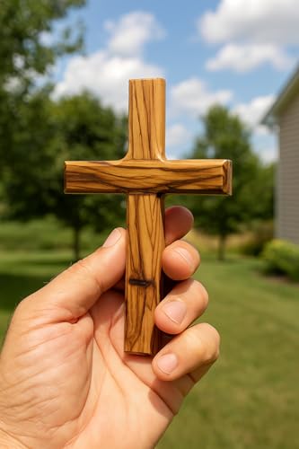 Zuluf Small Wall Hanging Wood Cross 12cm Olive Wood Wall Cross From Bethlehem - CRS053