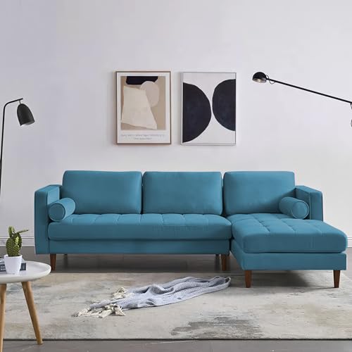 Image of Lezra RHS 4 Seater L Shape Sofa Set for Living Room (Turquise Fabric) Premium Fabric Sofa
