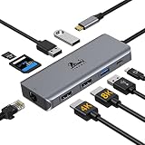 USB C Hub to Dual HDMI Docking Station with Ethernet Port, USB C Adapter Dual Monitor with 2 HDMI, 1