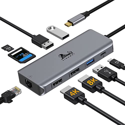 Usb C Hub To Dual Hdmi Docking Station With Ethernet Port, Usb C Adapter Dual Monitor With 2 Hdmi, 100W Pd, 3 Usb And Sd/Tf Card Reader For Macbook Pro Air, Dell Xps, Hp And More Type-C Laptops #TOP6