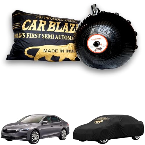 Image of CARBLAZER Portable & Semi-Automatic Full Body Car Covers: Heavy Duty Device| Anti-Theft| Dust & Scratch Proof | Water & Wind Resistant|Custom Fit| Dual-Side Cover, Compatible for Skoda Octavia