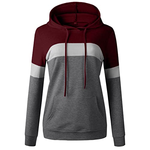 PBNBP Women's Color Block Pullover Hoodies with Pockets Athletic Sweatshirts Drawstring Hooded Tops Long Sleeve Casual Blouse4