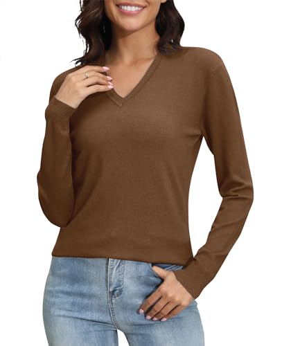 Image of EXCHIC Women's Long Sleeve V-Neck Casual Sweaters Fall Classic Soft Knit Top 2026 Fit Basic Pullover Tops