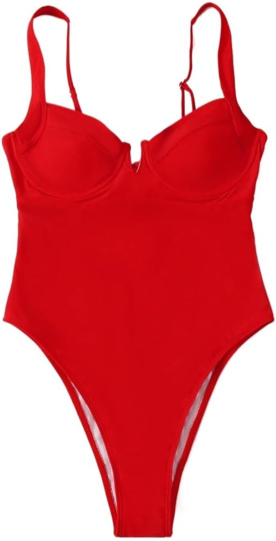 Women's Sexy V-Neck Colorblock High Cut Push Up One-Piece Bikinis Swimsuit Summer Beachwear Bathing Suit For Women