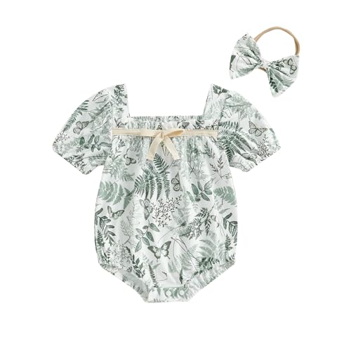 Image of Summer Outfit Baby Girl Short Sleeve Romper Bodysuit Jumpsuit Striped Embroidered Mallard Duck Clothes