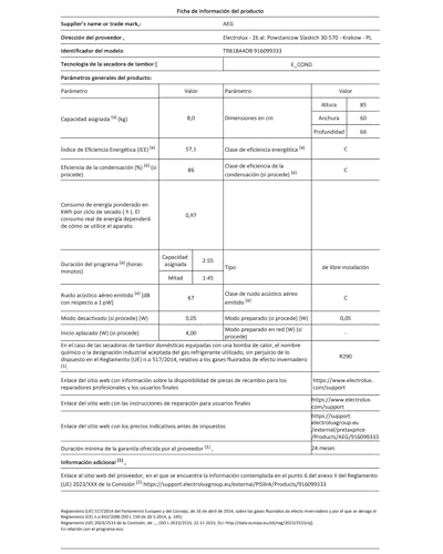Sèche-linge AEG TR818A4OB 8Kg Blanc