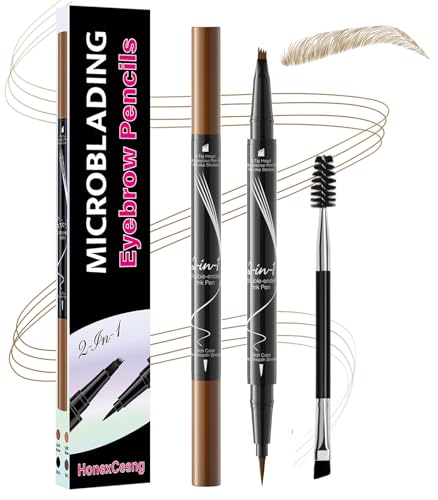 Lápiz de Cejas Resistente al Agua, 2 en 1 con Microblading, Efecto Vello de Larga Duración y Resistente a las Manchas, Crea Cejas de Aspecto Natural sin Esfuerzo. (Marrón Claro)