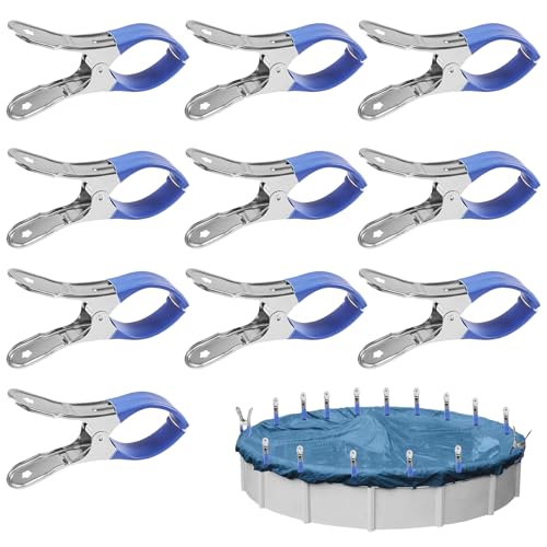 10 Pièces Pinces Bâche Piscine Métal avec Protection, Serre-Joints Forte Tension pour Piscines Hors Sol, Clips Fixation Couverture Bâche, Résistants Vent...