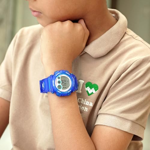 SKMEI Kids Sports Multi Function Digital Watch, Multicolor Dial Sky ABS Case Kid's Watch, PU Rubber Strap Band, Waterproof LED Light Children Wristwatches for Boys Girls - 1451