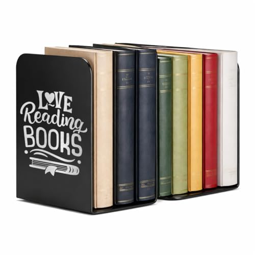 Image of 2 Heavy Duty Metal Bookends for Books | File, CD, Book Holder, & Durable Book Stand for Home, Office, School & Study Table Heavy Duty bookends (Set of 2) (Love Reading Books)