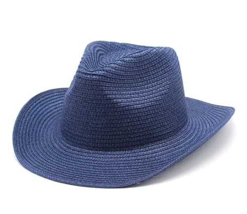 Straw Cowboy Breathable Hat Navy Blue