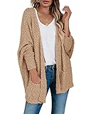 Saodimallsu Womens Chunky Popcorn Cardigan Oversized Open Front Boyfriend Batwing Long Sleeve Knit Sweaters Khaki