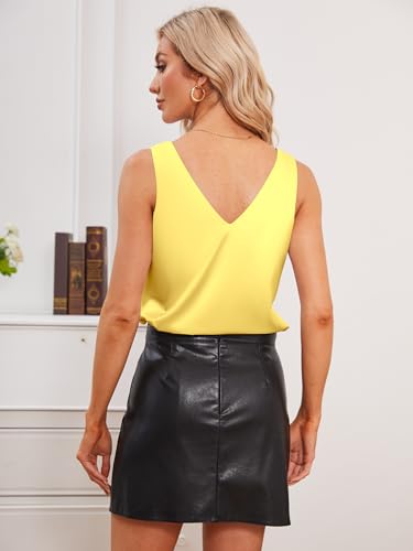 Image of Mawor Satin Tank Tops for Women Loose Fit Sleeveless V Neck Cami Camisole Blouses Shirt Top