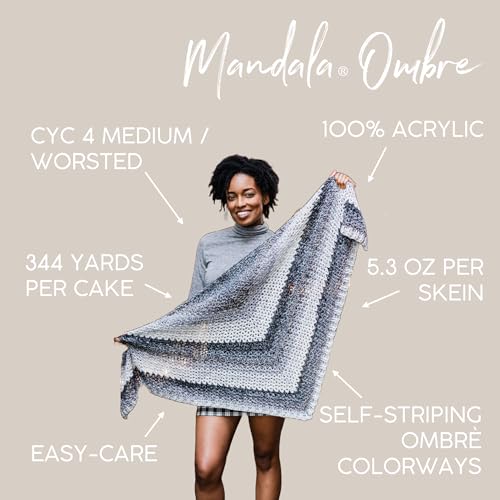 Lion Brand Yarn Mandala Ombré Yarn with Vibrant Colors, Soft Yarn for Crocheting and Knitting, Cool, 1-Pack