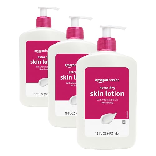 Image of Amazon Basics Non-Greasy Body Moisturizer Lotion for Extra-Dry Skin with Vitamins B5 & E, Clean Scent, 16 fl oz, 3-Pack (Previously Solimo)