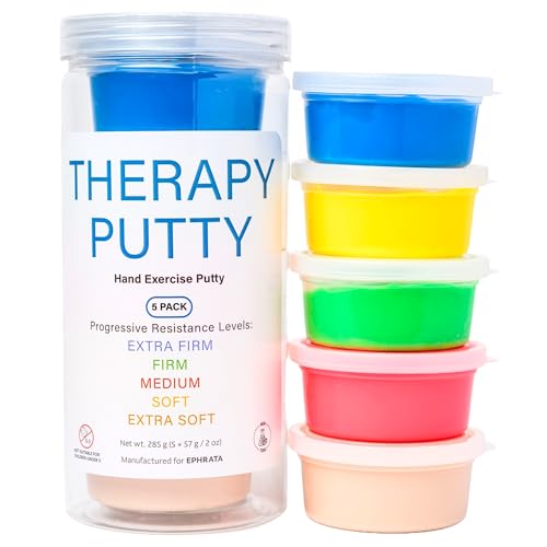 Hand Exercise Therapy Putty Set by EPHRATA 5 Resistance Levels for Grip Strength & Dexterity Non-Toxic Training Putty