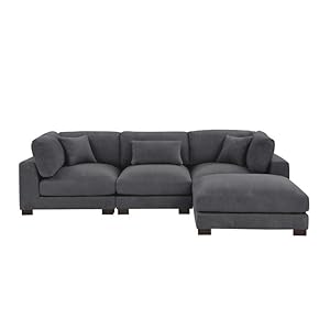 BLACK OAK FK Sectional Sofa Couch, L Shaped Sectional Sofa, Chaise Modern L-Shape Sofa 4-Seat Couch Modular Sectional Sofa Dark Grey