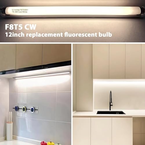 8 Pack F8T5/CW Fluorescent Bulbs, T5 12 inch 8 Watts Under Cabinet Light Bulb Cool White, G5 Mini Bi 420 Lumen