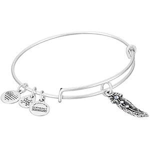Alex and Ani Path of Symbols Expandable Bangle for Women, Feather II Charm, Rafaelian Silver Finish, 2 to 3.5 in