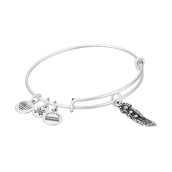 Alex and Ani Path of Symbols Expandable Bangle for Women, Feather II Charm, Rafaelian Silver Finish, 2 to 3.5 in